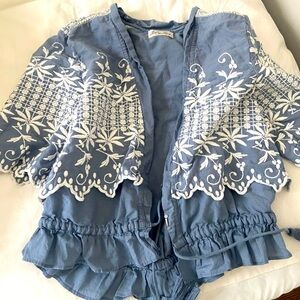LoveShackFancy Blue and White embroidered top